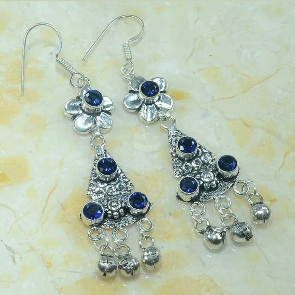 *$15 Sale* New Boho Iolite Silver Dangle Earrings.